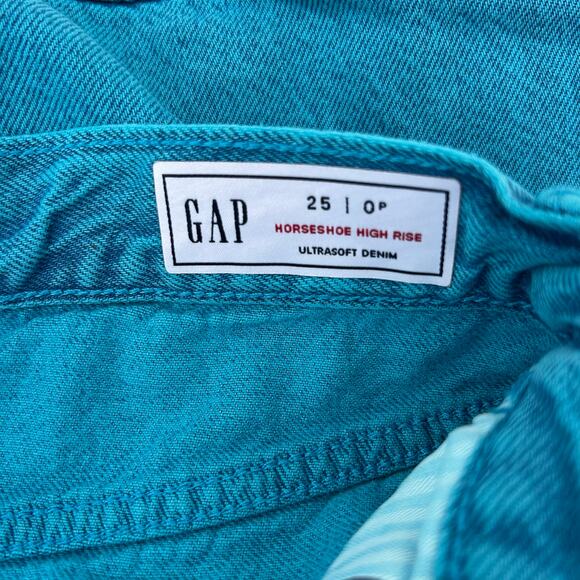 Gap Horseshoe High Rise Barrel Leg Jeans Teal Ultrasoft Denim 25 Turquoise - Picture 3 of 9